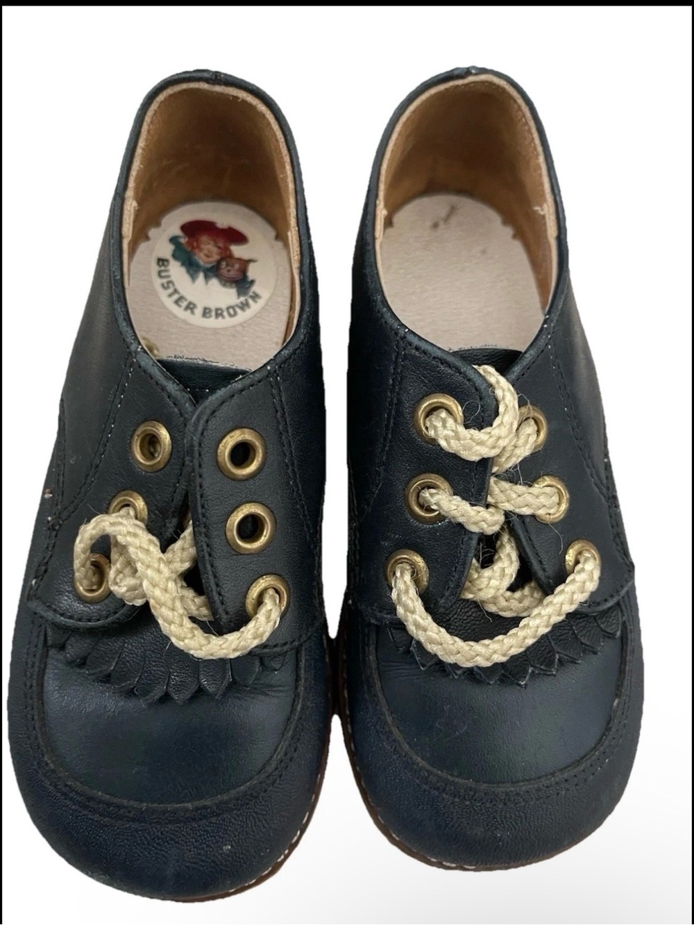 Buster Brown Toddler Navy Leather Oxford Shoes Preppy Lace Up Vintage Style Sz 6